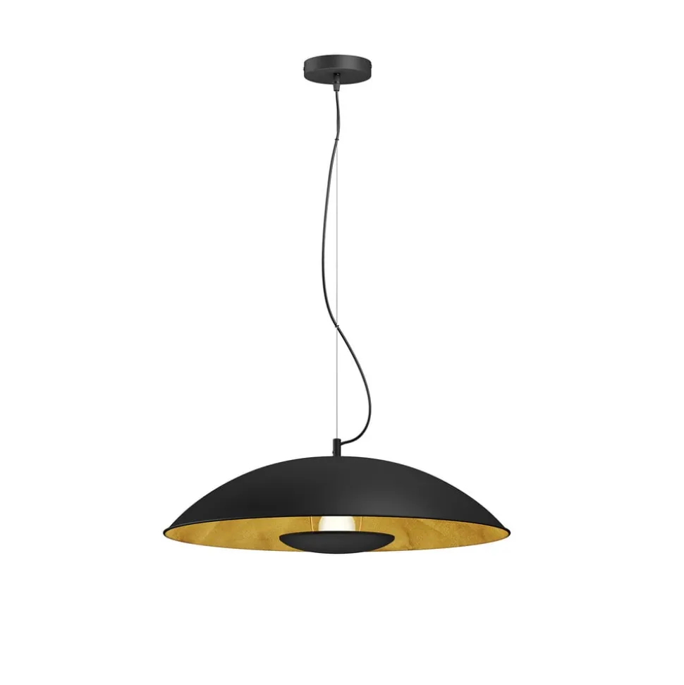 Lindby Emilienne pendellampe, sort, guldfarvet, Ø 60 cm