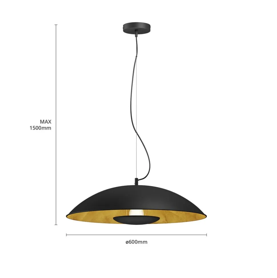 Lindby Emilienne pendellampe, sort, guldfarvet, Ø 60 cm