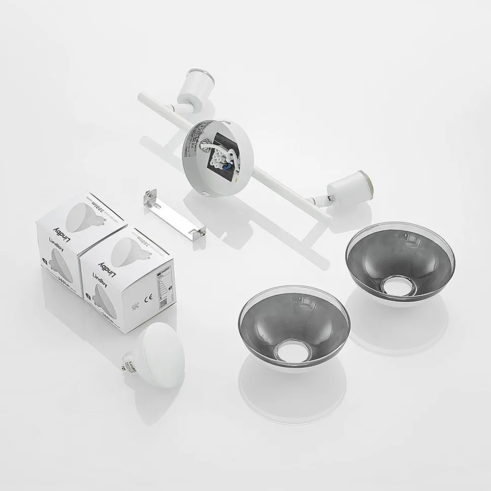 Lindby Erin loftspot, hvid, 2-lys, 31,5 cm, glas
