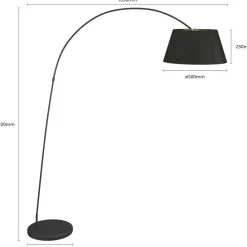 Lindby Esti gulvlampe, sort/guld, stof, højde 192 cm