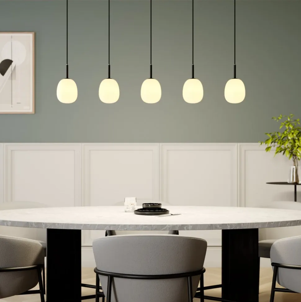 Lindby Etiena pendellampe, 5 lyskilder, opal glas