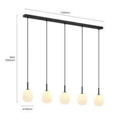 Lindby Etiena pendellampe, 5 lyskilder, opal glas
