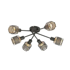 Lindby Eudoria loftlampe 6 lyskilder sort/guld