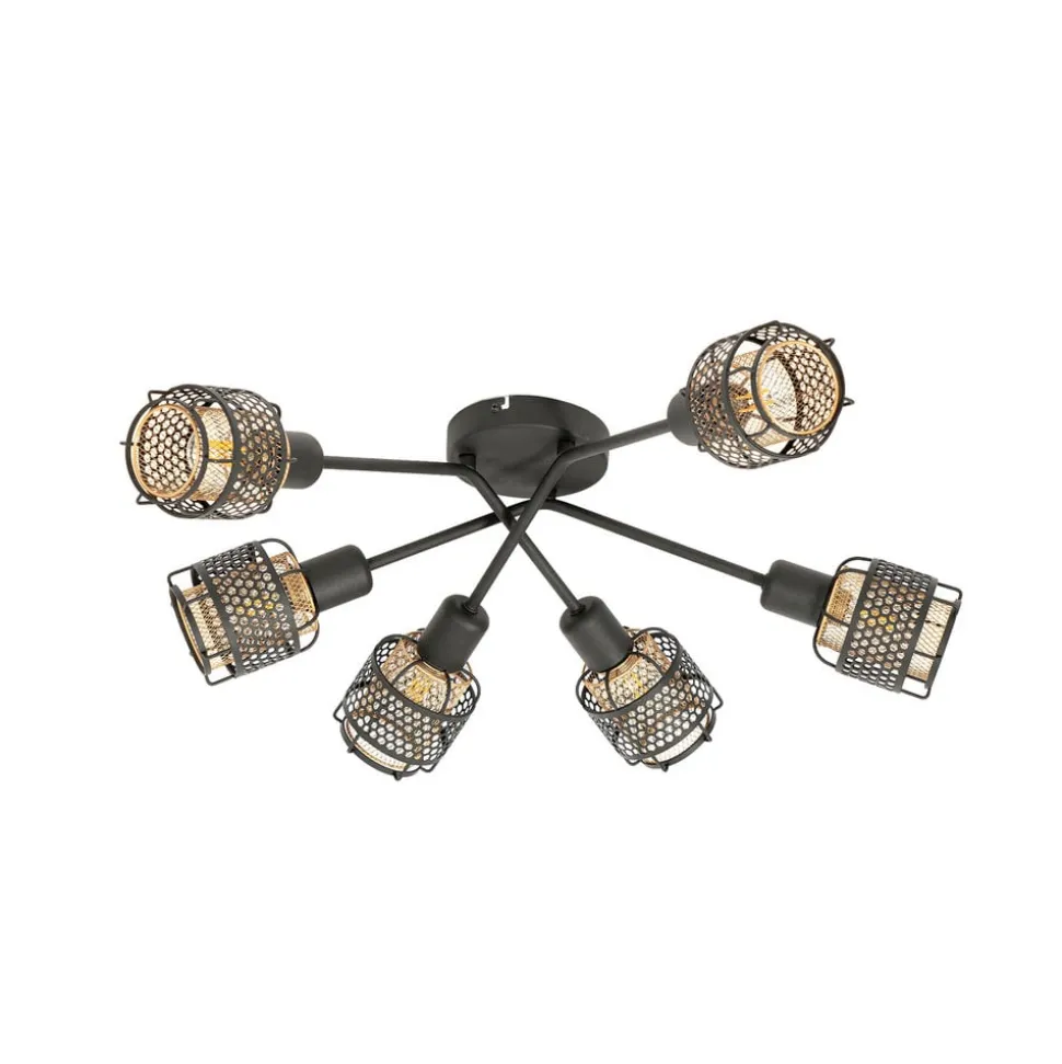 Lindby Eudoria loftlampe 6 lyskilder sort/guld