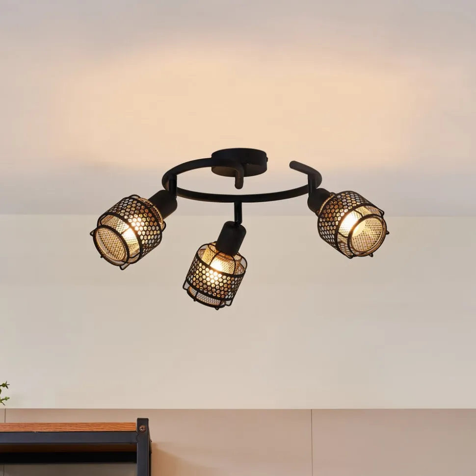 Lindby Eudoria loftlampe, 3 lyskilder, sort/guld