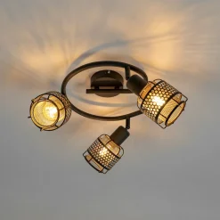 Lindby Eudoria loftlampe, 3 lyskilder, sort/guld