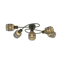 Lindby Eudoria loftlampe, 5 lyskilder, sort/guld