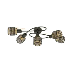 Lindby Eudoria loftlampe, 5 lyskilder, sort/guld