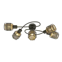 Lindby Eudoria loftlampe, 5 lyskilder, sort/guld