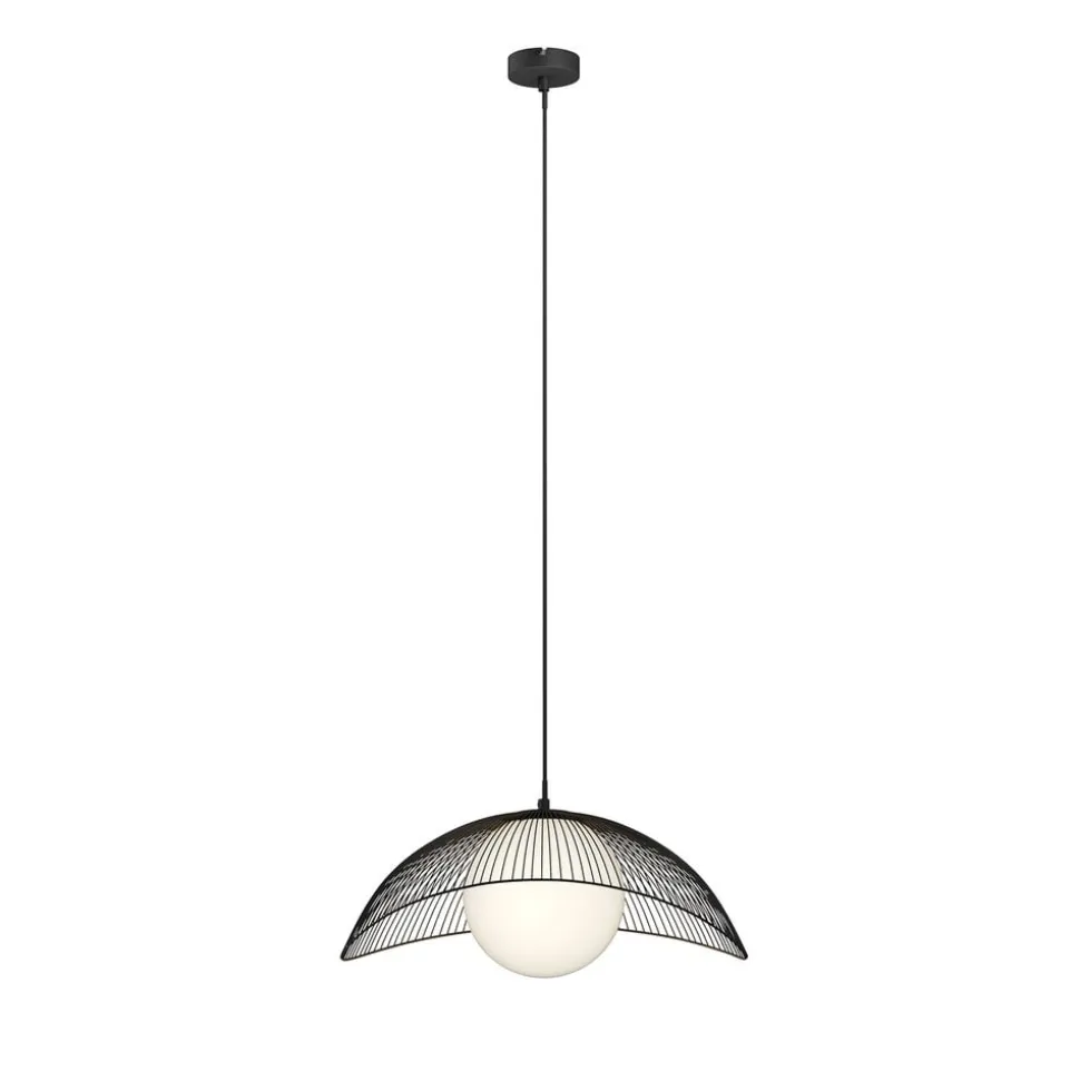 Lindby Fabronia hængelampe, gitter, glaskugle