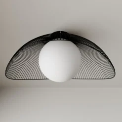 Lindby Fabronia loftlampe, sort/hvid, glas, kugle, E27