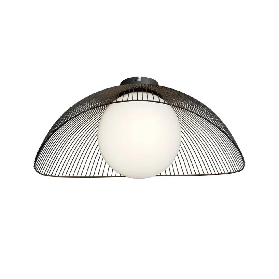 Lindby Fabronia loftlampe, sort/hvid, glas, kugle, E27