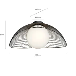 Lindby Fabronia loftlampe, sort/hvid, glas, kugle, E27