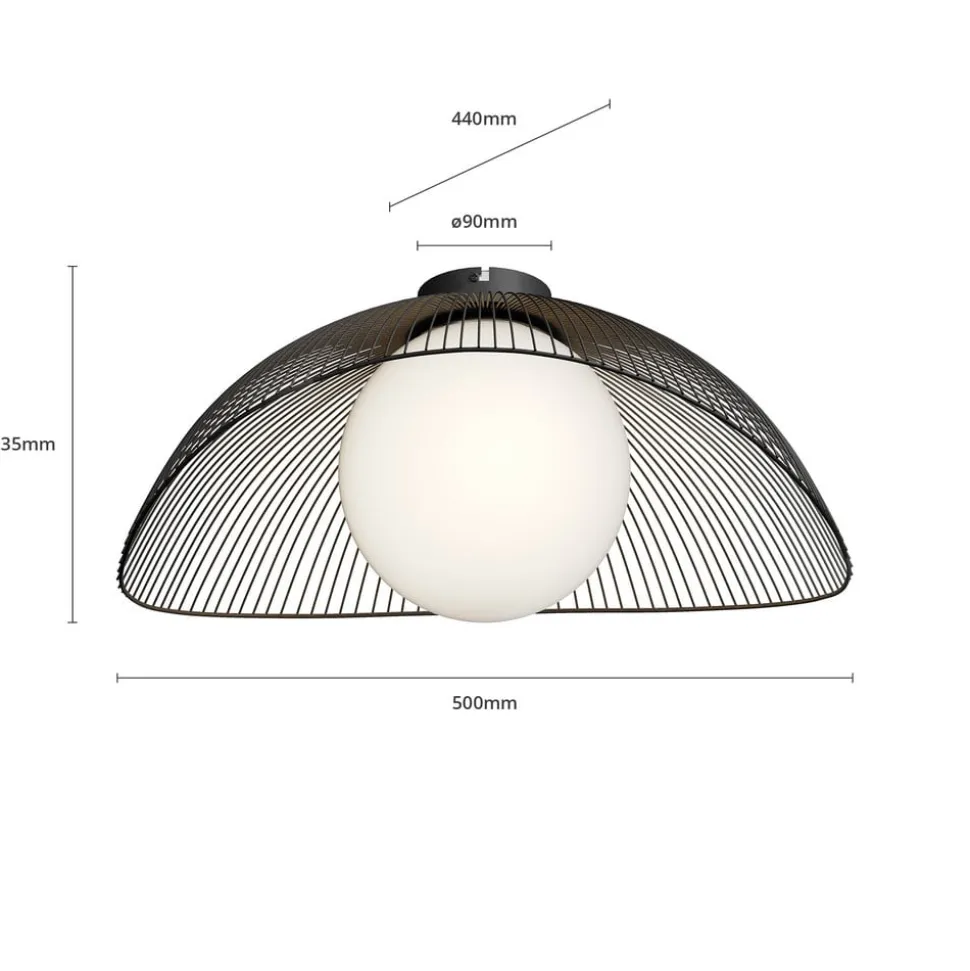 Lindby Fabronia loftlampe, sort/hvid, glas, kugle, E27