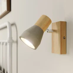 Lindby Filiz spotlight, 12 cm høj, træ, beton, E14