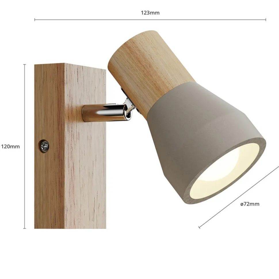 Lindby Filiz spotlight, 12 cm høj, træ, beton, E14
