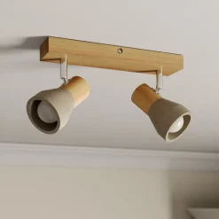 Lindby Filiz spotlight, 2 lyskilder, 27 cm, træ, beton, E14