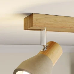 Lindby Filiz spotlight, 2 lyskilder, 27 cm, træ, beton, E14