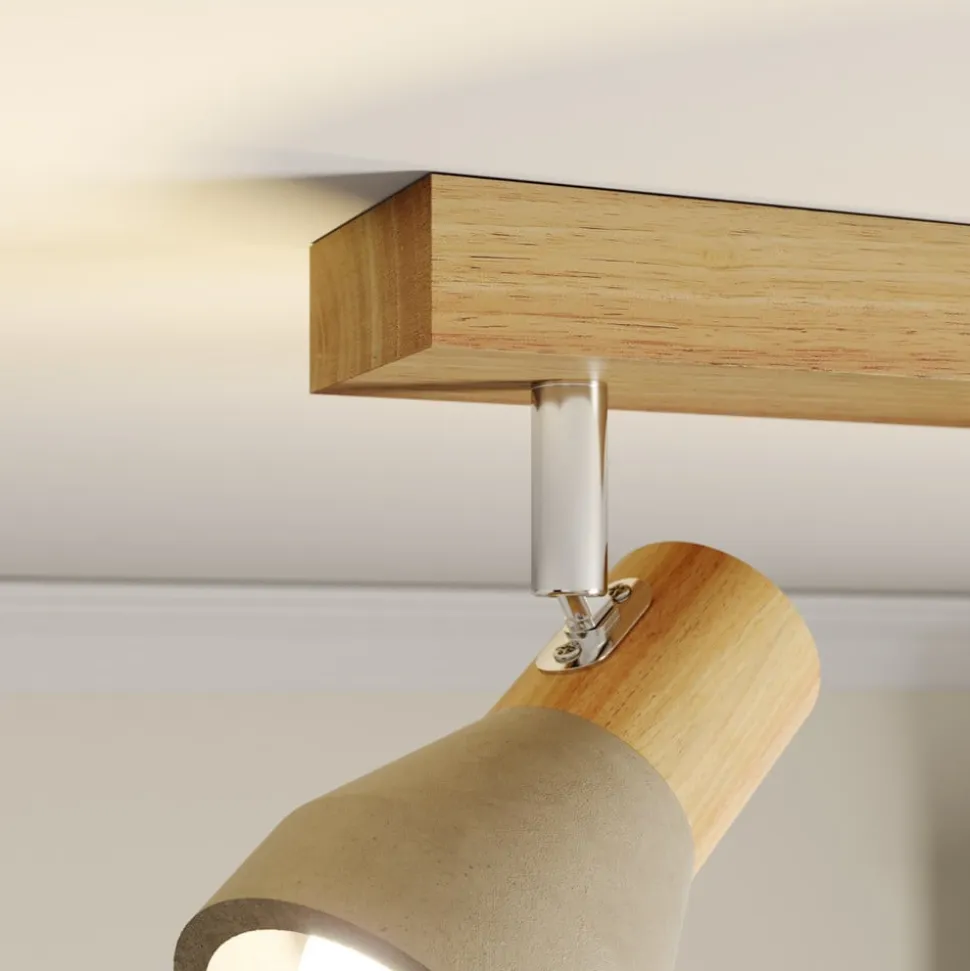 Lindby Filiz spotlight, 2 lyskilder, 27 cm, træ, beton, E14
