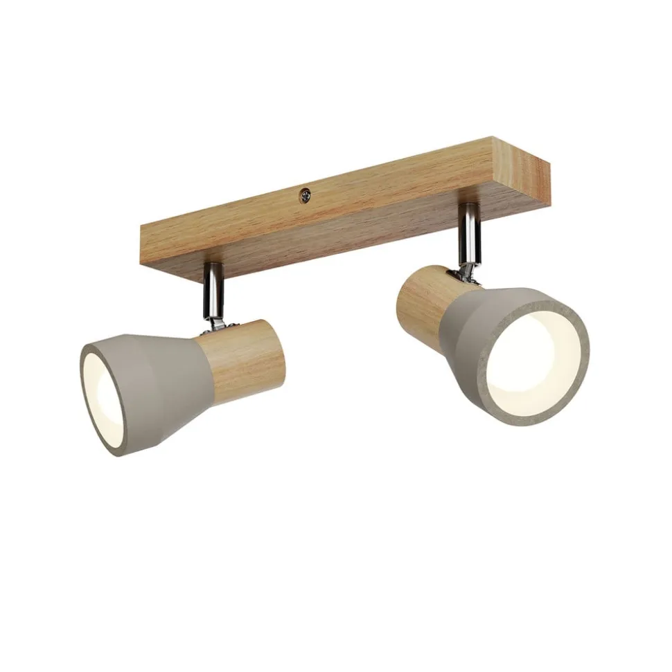 Lindby Filiz spotlight, 2 lyskilder, 27 cm, træ, beton, E14