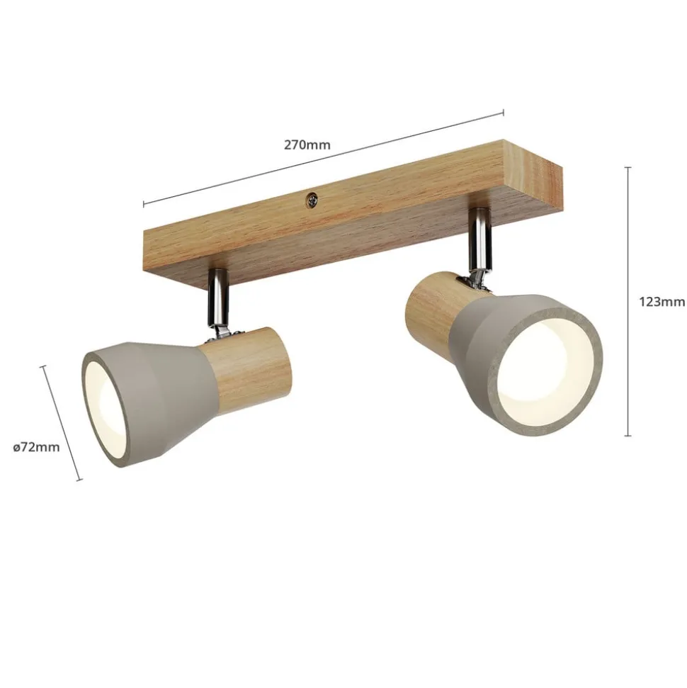 Lindby Filiz spotlight, 2 lyskilder, 27 cm, træ, beton, E14