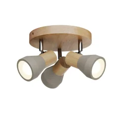 Lindby Filiz spotlight, 3 lyskilder, Ø 20 cm, træ, beton, E14