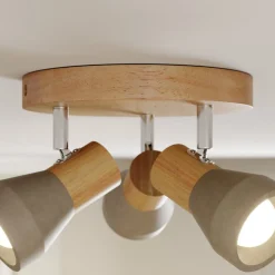 Lindby Filiz spotlight, 3 lyskilder, Ø 20 cm, træ, beton, E14