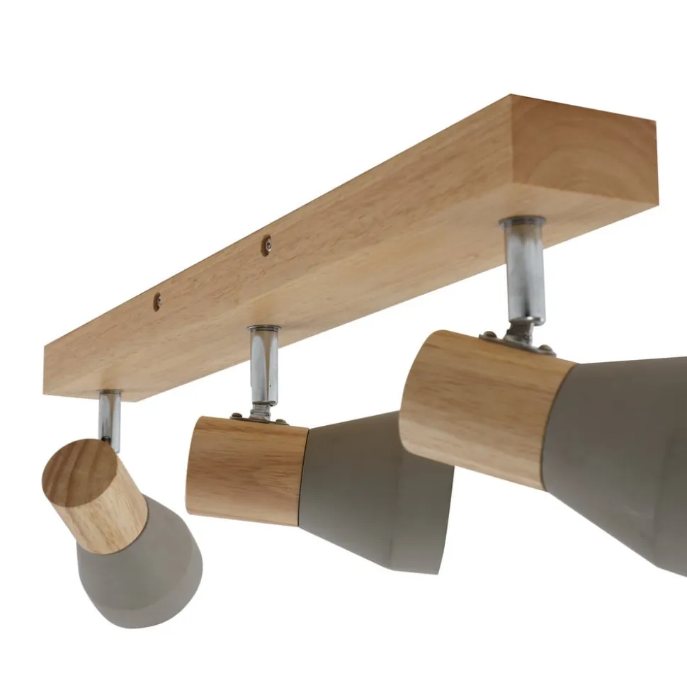 Lindby Filiz spotlight, 3 lyskilder, 47 cm lang, træ, beton, E14