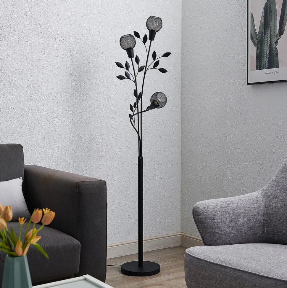 Lindby Florentine gulvlampe Kanye, 160 cm, sort, 3 lyskilder.