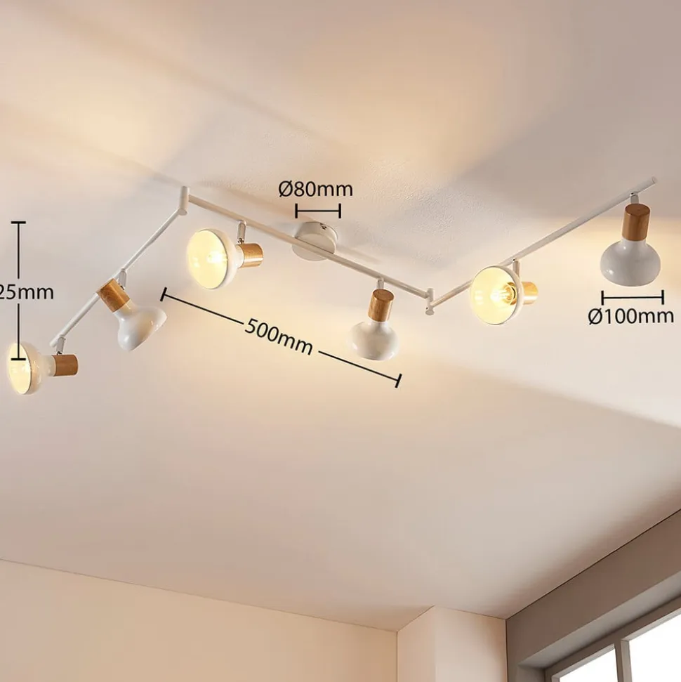 Lindby Fridolin loftspot, 160 cm, 6 lyskilder, hvid, metal