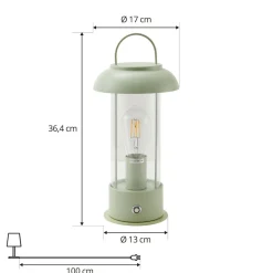 Lindby genopladelig bordlampe Yvette, grøn, IP44, touchdæmper