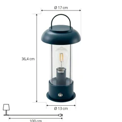 Lindby genopladelig bordlampe Yvette, blå, IP44, touchdæmper