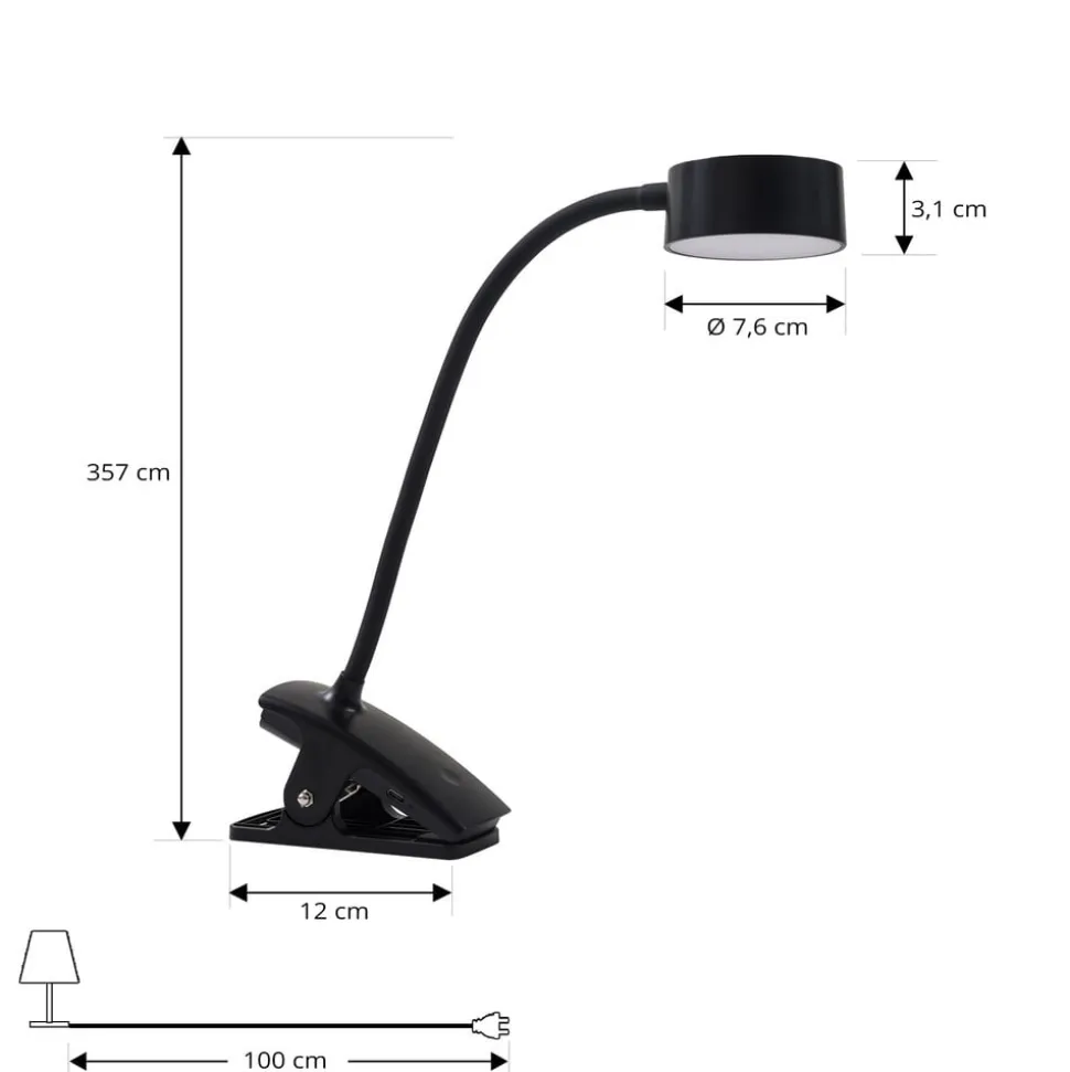 Lindby genopladelig klemmelampe Maori, sort, metal, CCT