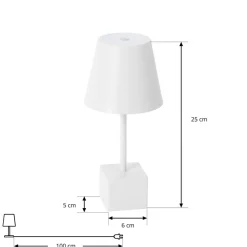 Lindby genopladelig LED-bordlampe Janea CUBE, hvid, metal