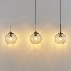 Lindby Grady hængelampe, messing/klar, 110 cm, metal, glas