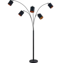 Lindby gulvlampe Abiram, sort/guld, tekstil, 70 cm