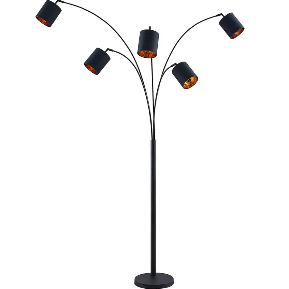 Lindby gulvlampe Abiram, sort/guld, tekstil, 70 cm