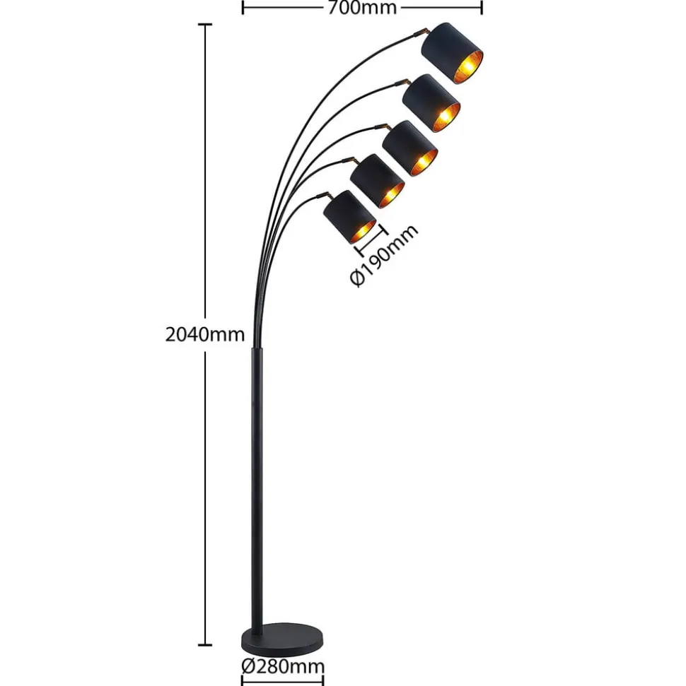 Lindby gulvlampe Abiram, sort/guld, tekstil, 70 cm