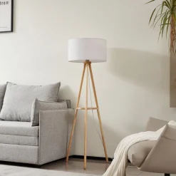 Lindby gulvlampe Adamio, Ø 45,5 cm, hvid, tekstil, stativ