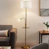 Lindby Gulvlampe Aovan, bronzefarvet, hylde, USB-port