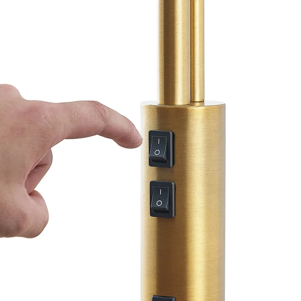 Lindby Gulvlampe Aovan, bronzefarvet, hylde, USB-port