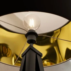 Lindby gulvlampe Benik, stativ, tekstil, sort/guld, 153 cm