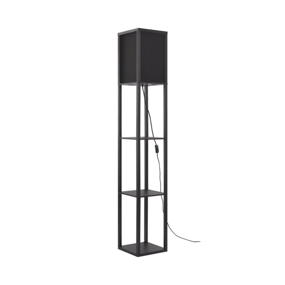 Lindby gulvlampe Birta, sort, hylde, træ, 159 cm