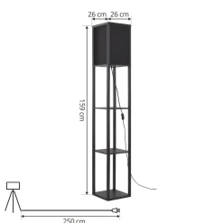 Lindby gulvlampe Birta, sort, hylde, træ, 159 cm