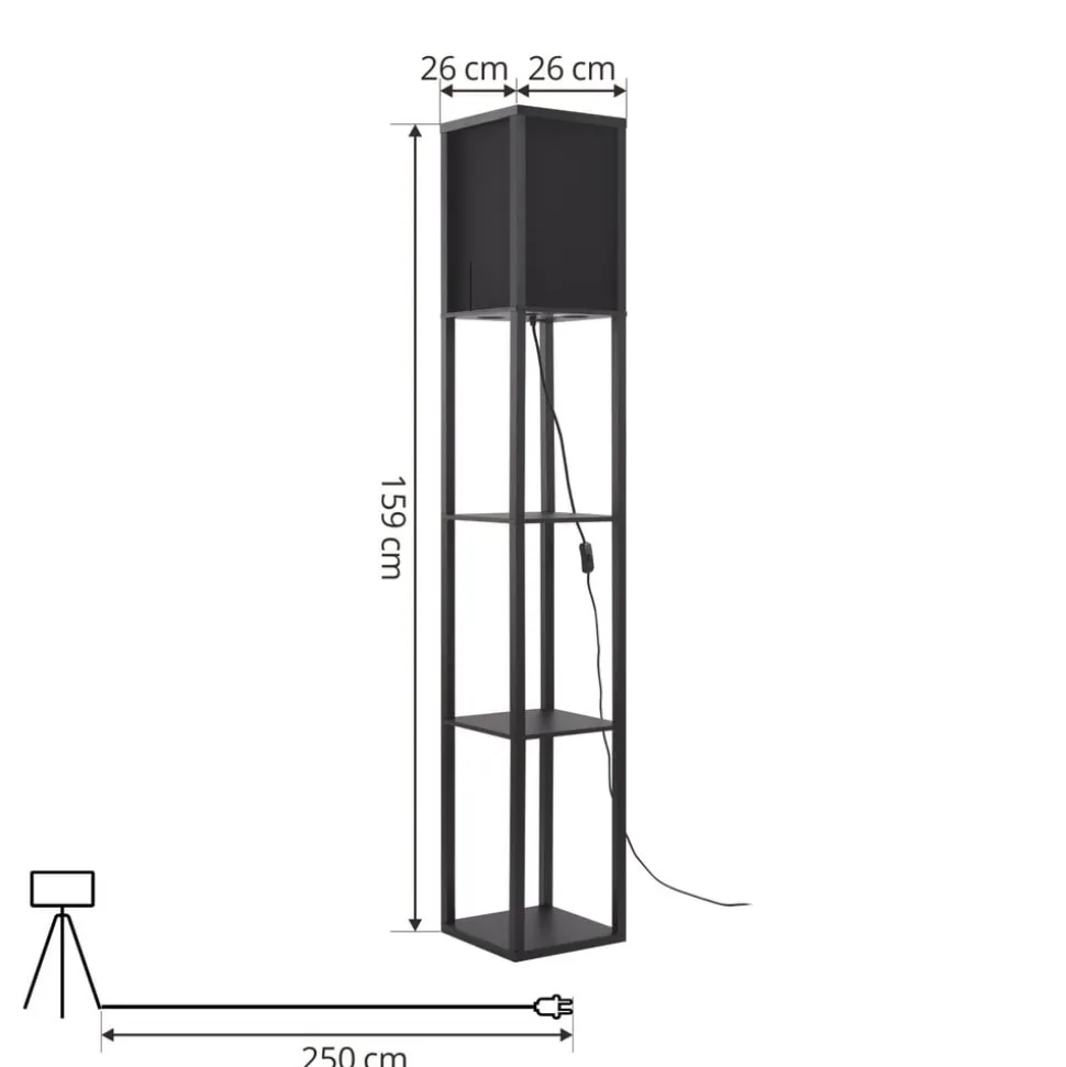 Lindby gulvlampe Birta, sort, hylde, træ, 159 cm