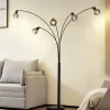 Lindby gulvlampe Braccio, grå/sort, glas, 5 lyskilder, 204,5 cm