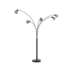 Lindby gulvlampe Braccio, grå/sort, glas, 5 lyskilder, 204,5 cm