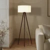 Lindby gulvlampe Charlia, hvid, valnøddetræ, højde 150 cm