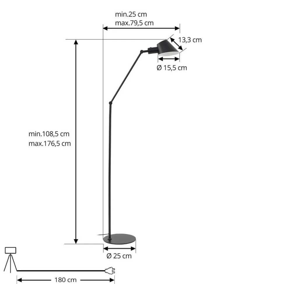 Lindby gulvlampe Corali, sort, metal, højde 176,5 cm