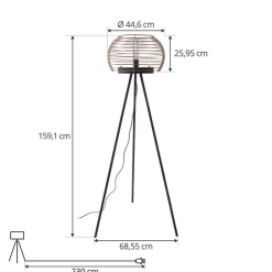 Lindby gulvlampe Ediz, sort, træ, 159 cm høj, E27